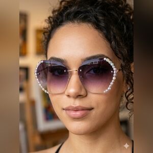 BOUTIQUE 🍏 Purple Gradient Rimless Sunglasses w/ Rhinestones